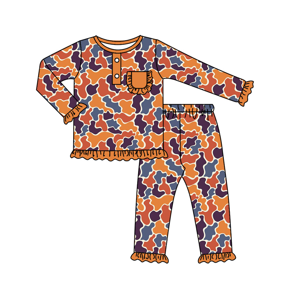 Baby Girls Pajamas Orange Navy Camo Top Pants Pajamas Sets Preorder GLP1532