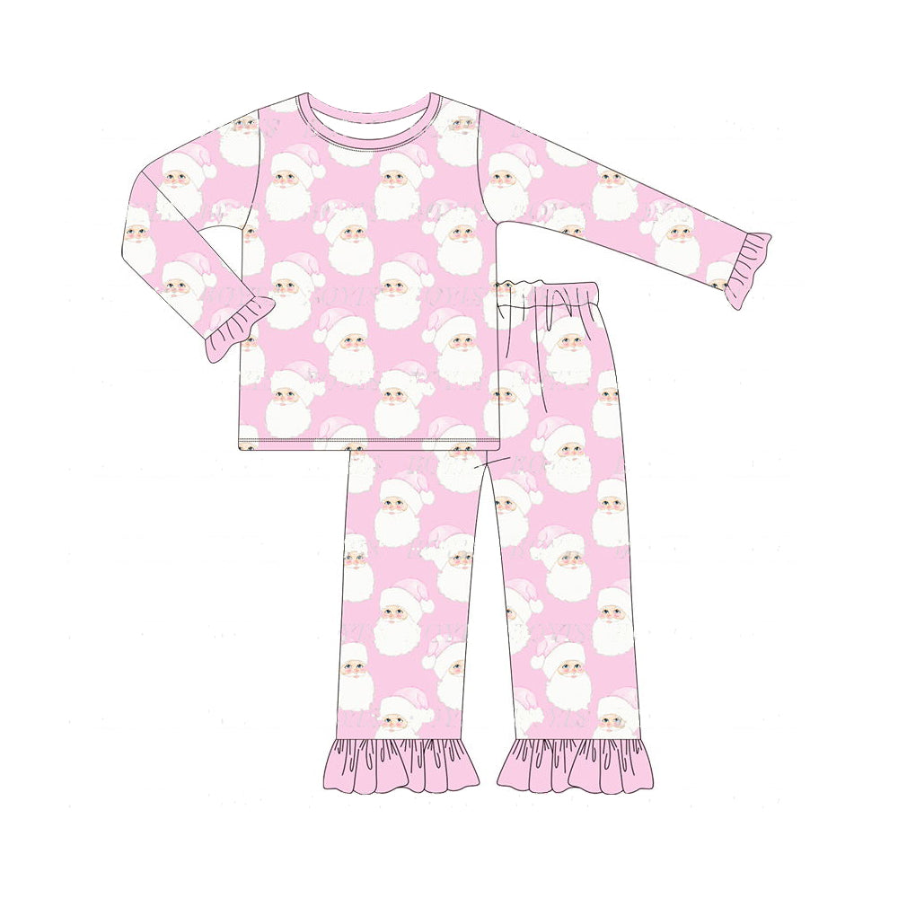 Baby Girls Pajamas Christmas Pink Santa Top Pants Pajamas Sets Preorder GLP1534