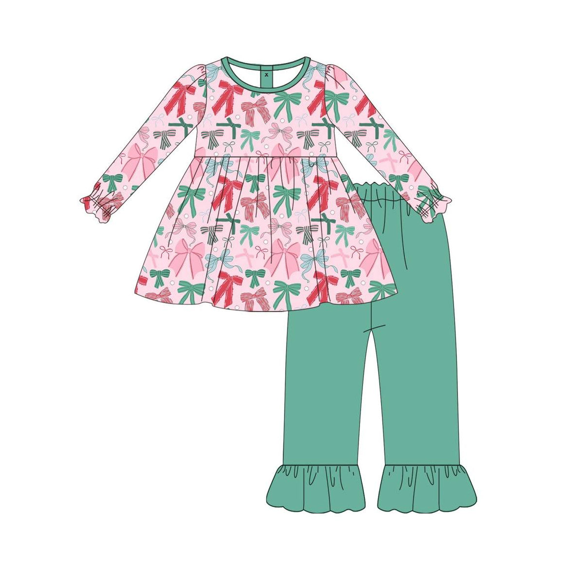 Baby Girls Clothes Christmas Pink Bows Tunic Top Pants Sets Preorder GLP1539