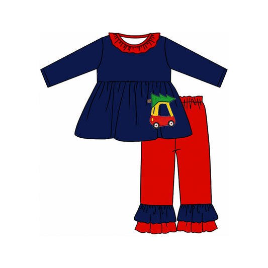 Baby Girls Clothes Christmas Tree Cart Tunic Top Ruffle Pants Sets Preorder GLP1541