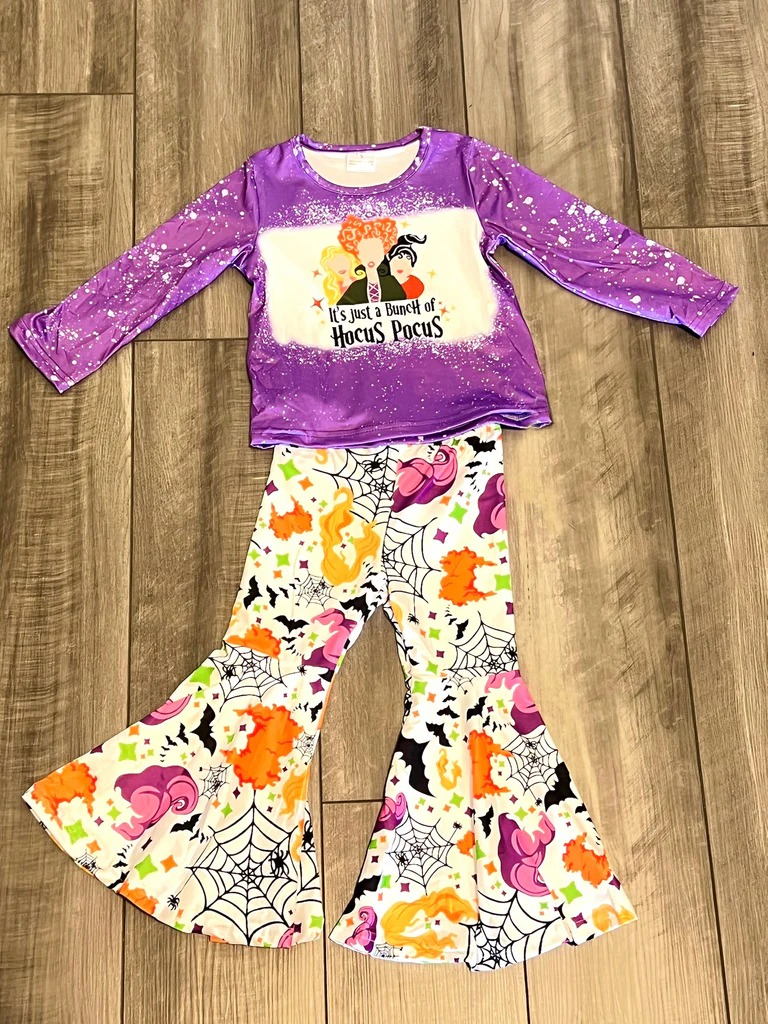 Baby Girls Clothes Purple Witches Tee Bell Bottom Pants Clothes Sets Preorder GLP1543