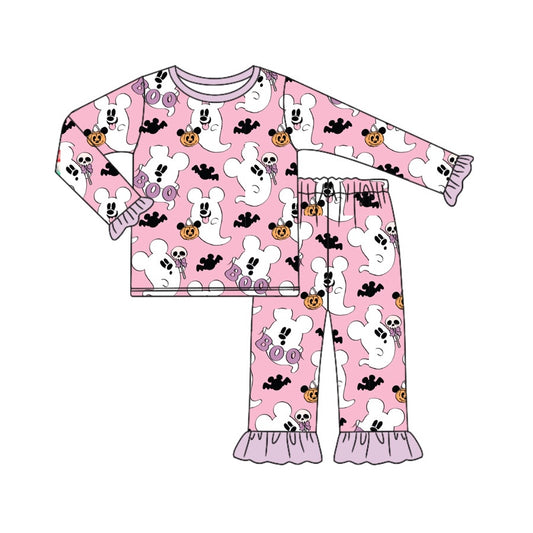 Baby Girls Pajamas Halloween Pink Ghost Top Pants Pajamas Sets Preorder GLP1544