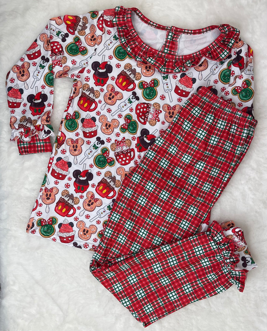 Baby Girls Clothes Christmas Cartoon Top Plaid Pants Pajamas Sets Preorder GLP1550