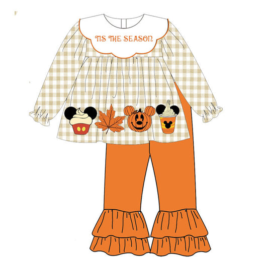 Baby Girls Clothes Halloween Checkered Cartoon Tunic Ruffle Pants Sets Preorder GLP1562