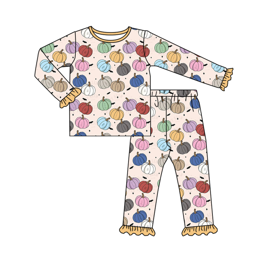 Baby Girls Pajamas Fall Pumpkins Colorful Top Pants Pajamas Sets Preorder GLP1584