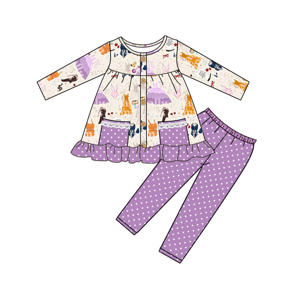 Baby Girls Clothes Purple Pockets Tunic Top Legging Clothes Sets Preorder GLP1586