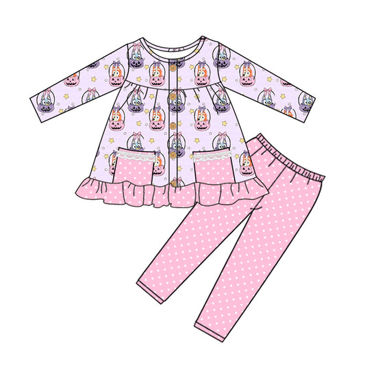 Baby Girls Clothes Pink Dogs Pumpkin Tunic Top Legging Sets Preorder GLP1592