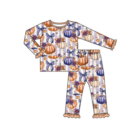 Baby Girls Pajamas Purple Pumpkin Bows Top Pants Pajamas Sets Preorder GLP1619