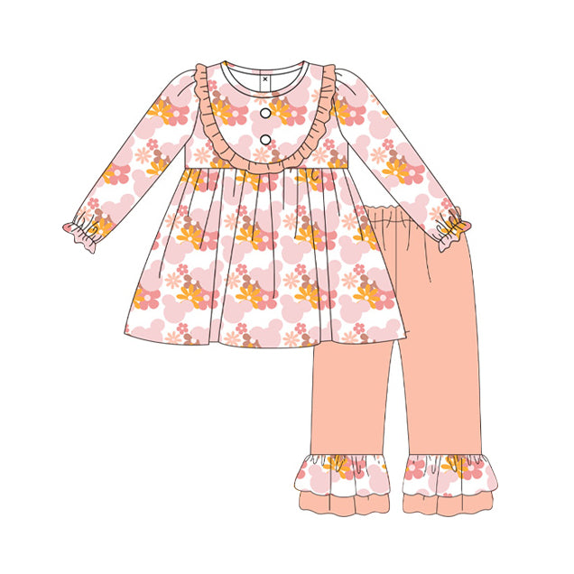 Baby Girls Clothes Flowers Cartoon Top Ruffle Pants Sets Preorder GLP1632