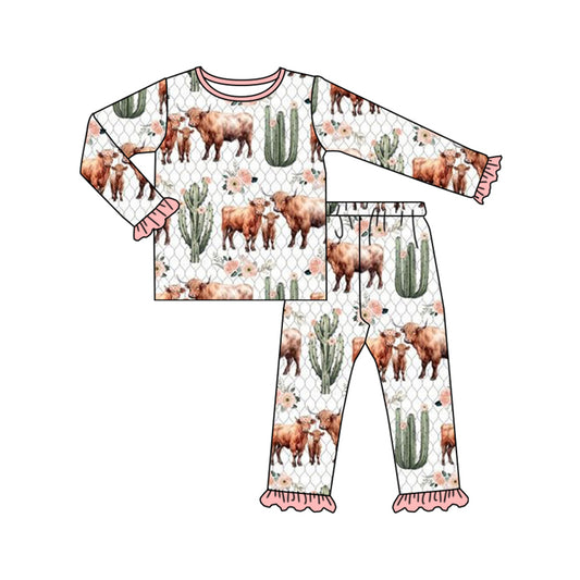 Baby Girls Pajamas Western Cows Cactus Shirt Pants Pajamas Sets Preorder GLP1634