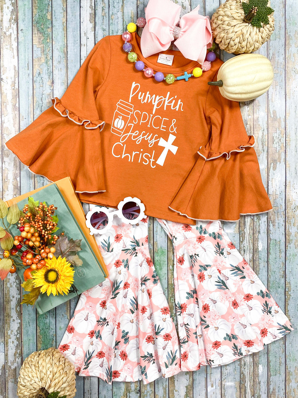 Baby Girls Clothes Pumpkin Long SleeveTop Bell Pants Sets Preorder GLP1638