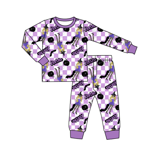 Baby Girls Pajamas Purple Doll Pumpkin Halloween Shirt Pants Pajamas Sets Preorder GLP1640