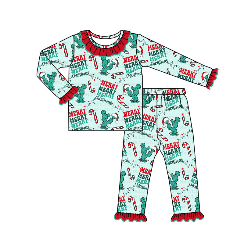 Baby Girls Pajamas Merry Christmas Cactus Shirt Pants Pajamas Sets Preorder GLP1646