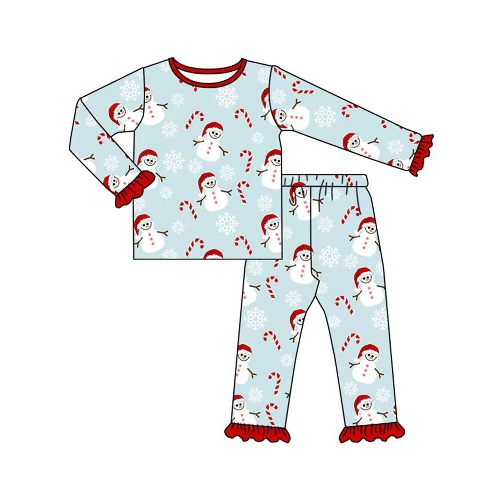 Baby Girls Pajamas Christmas Blue Snowman Shirt Pants Pajamas Sets Preorder GLP1647