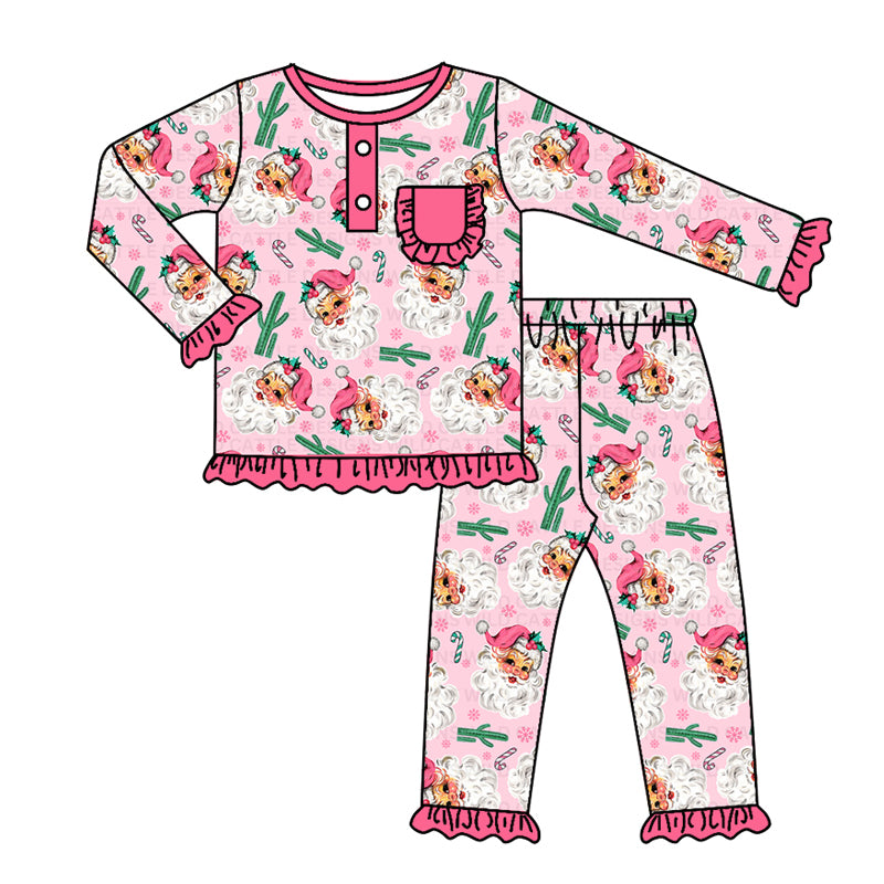 Baby Girls Pajamas Christmas Western Cactus Santa Shirt Pants Pajamas Sets Preorder GLP1648