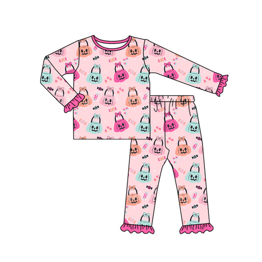 Baby Girls Pajamas Pink Halloween Pumpkin Top Pants Pajamas Sets Preorder GLP1653