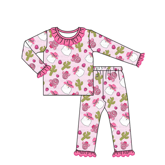 Baby Girls Pajamas Christmas Santa Cactus Western Top Pants Pajamas Sets Preorder GLP1662