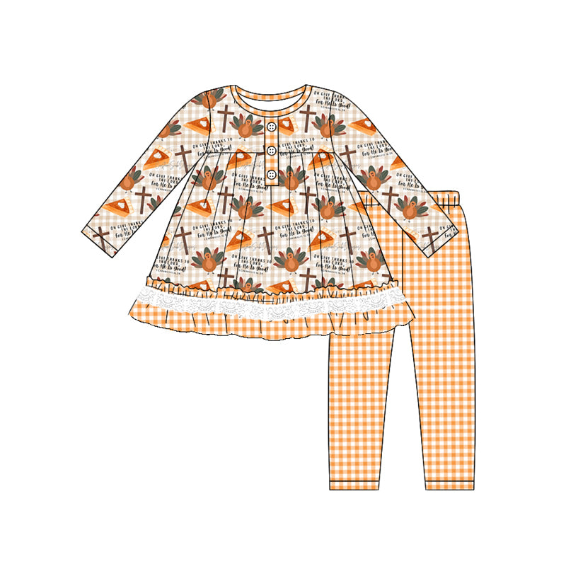 Baby Girls Clothes Thanksgiving Turkey Cross Tunic Top Legging Sets Preorder GLP1683