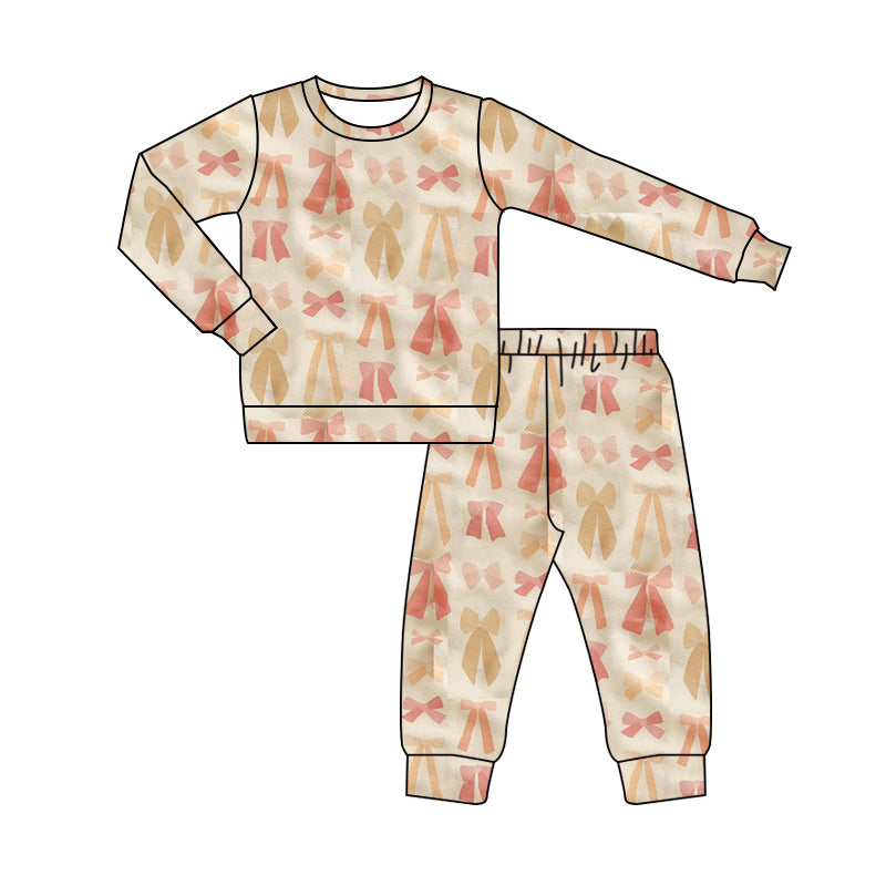 Baby Girls Pajamas Colorful Bows Top Pants Pajamas Sets Preorder GLP1685