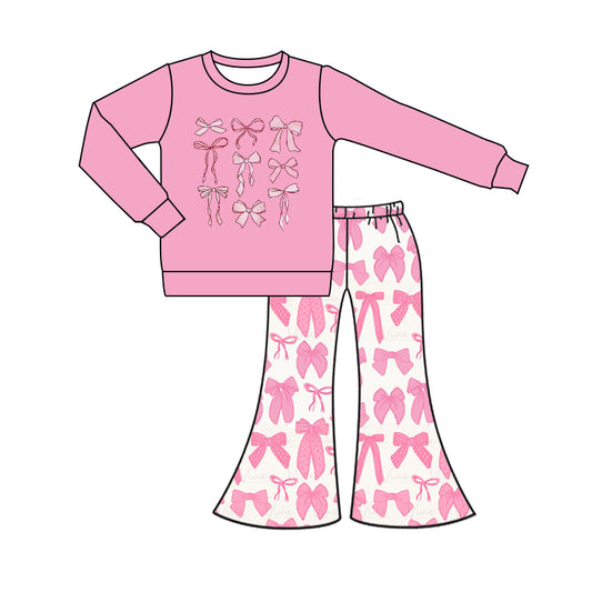 Baby Girls Clothes Pink Bows Top Bell Pants Clothes Sets Preorder GLP1688