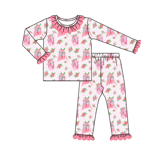 Baby Girls Pajamas Pink Ballet Shoes Top Floral Pants Pajamas Sets Preorder GLP1698