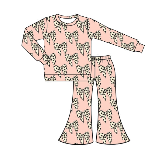 Baby Girls Clothes Pink Leopard Bows Shirt Bell Pants Sets Preorder GLP1701