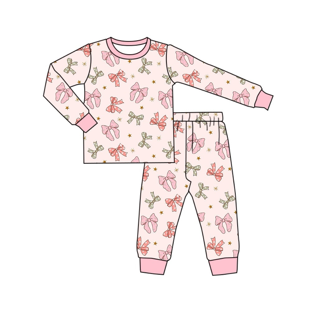 Baby Girls Pajamas Christmas Pink Bows Shirt Pants Pajamas Sets Preorder GLP1711