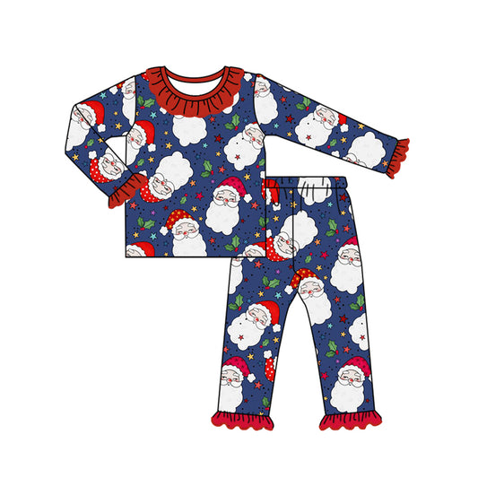 Baby Girls Pajamas Christmas Blue Santas Shirt Pants Pajamas Sets Preorder GLP1715