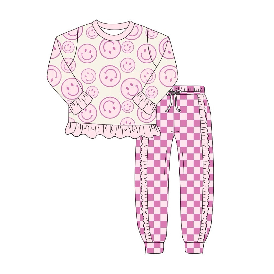 Baby Boys Clothes Pink Long Sleeve Top Checkered Pants Outfits Preorder GLP1722