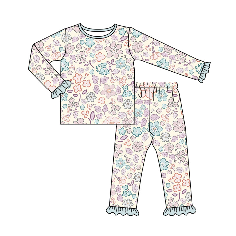 Baby Girls Pajamas Pink Blue Flowers Top Pants Pajamas Sets Preorder GLP1727