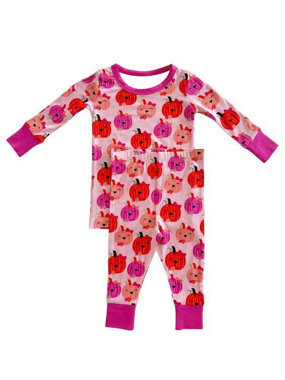 Baby Girls Pajamas Pink Pumpkin Fall Top Pants Pajamas Sets Preorder GLP1729