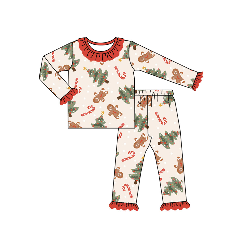 Baby Girls Pajamas Christmas Tree Gingerbread Top Pants Pajamas Sets Preorder GLP1731