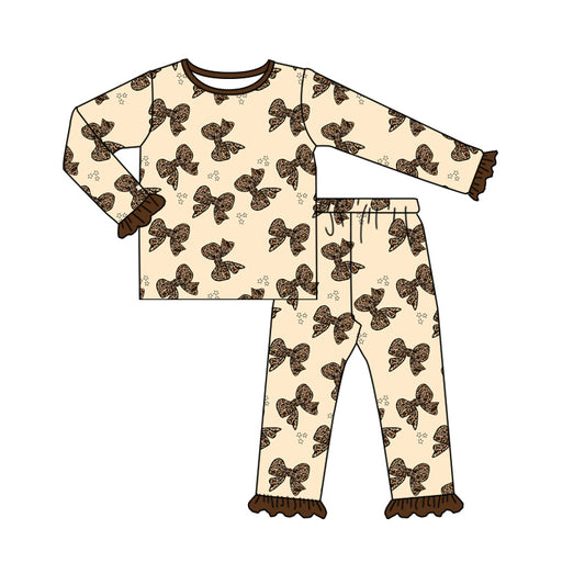 Baby Girls Pajamas Leopard Bows Top Pants Pajamas Sets Preorder GLP1733