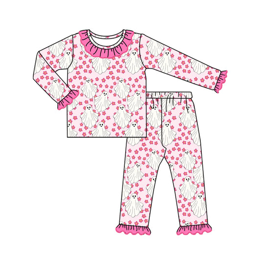 Baby Girls Pajamas Pink Flowers Ghost Top Pants Pajamas Sets Preorder GLP1737