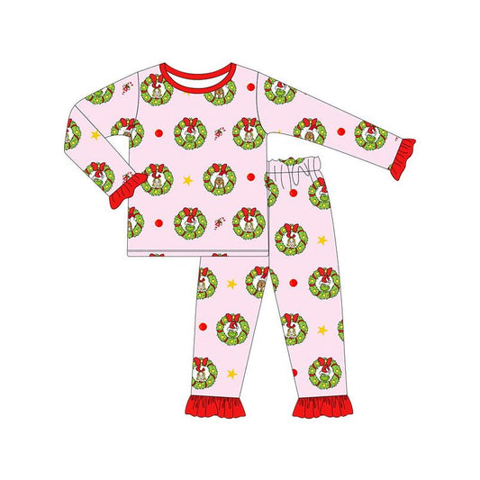 Baby Girls Pajamas Christmas Pink Top Pants Pajamas Sets Preorder GLP1741