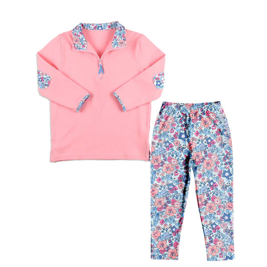 Baby Girls Clothes Pink Floral Zip Top Pants Pajamas Sets Preorder GLP1750