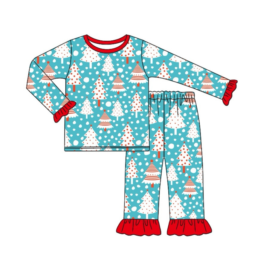 Baby Girls Pajamas Christmas Tree Dots Top Pants Pajamas Sets Preorder GLP1751