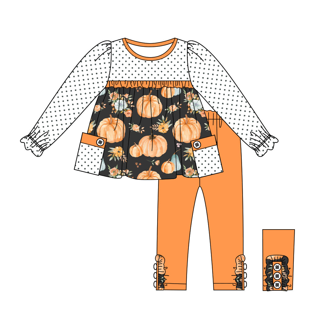 Baby Girls Clothes Fall Dots Pumpkins Tunic Top Legging Sets Preorder GLP1755