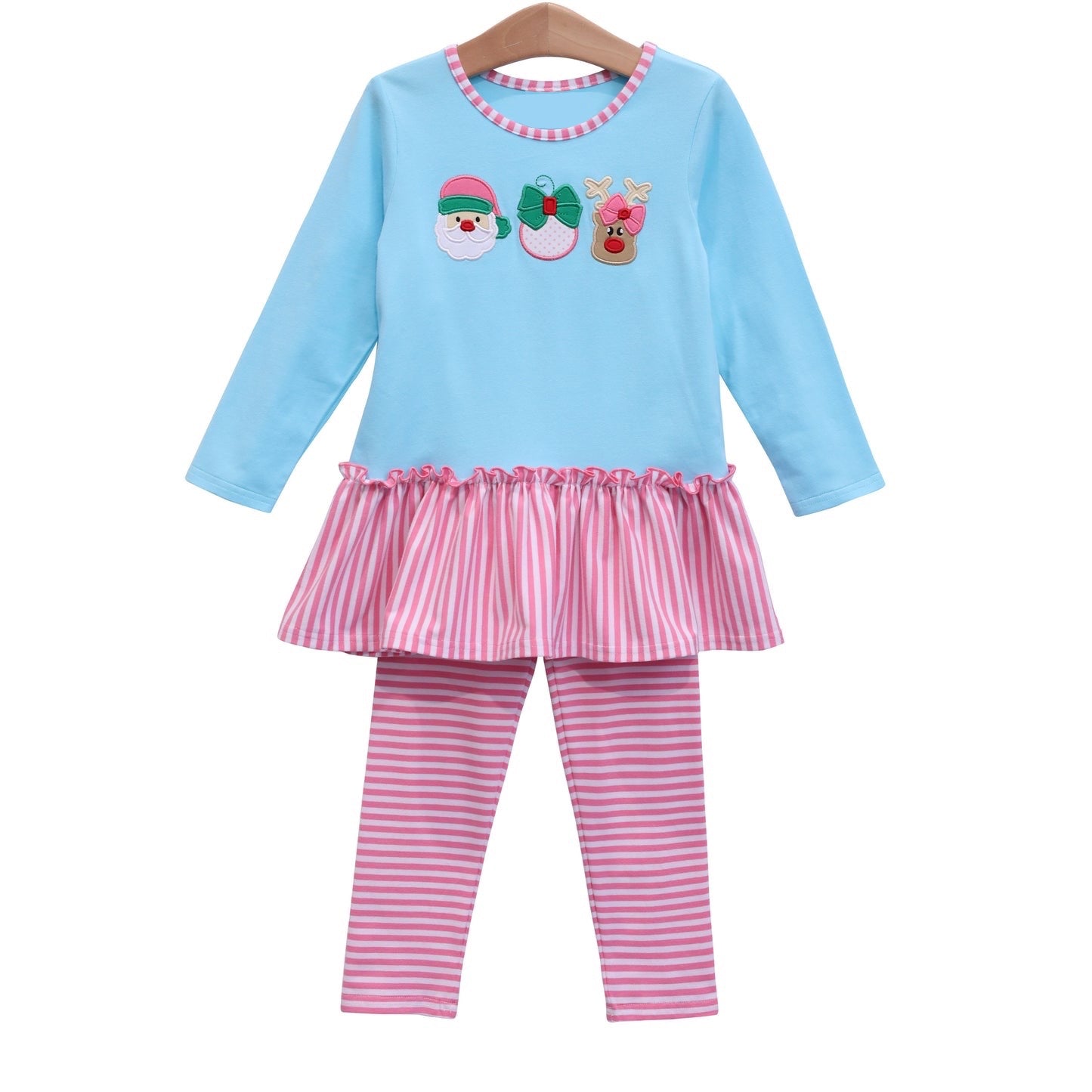 Baby Girls Clothes Christmas Santa Deer Bow Tunic Top Stripes Legging Sets Preorder GLP1770