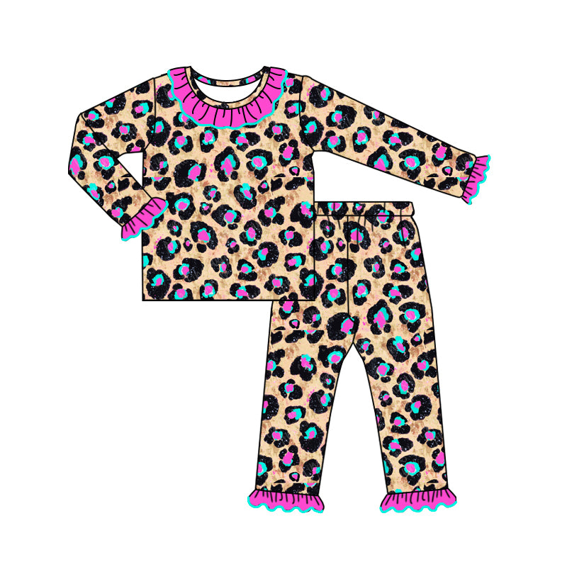 Boutique Baby Girls Pajamas Purple Leopard Fall Kids Girls Pajamas Sleepwear Sets GLP1811