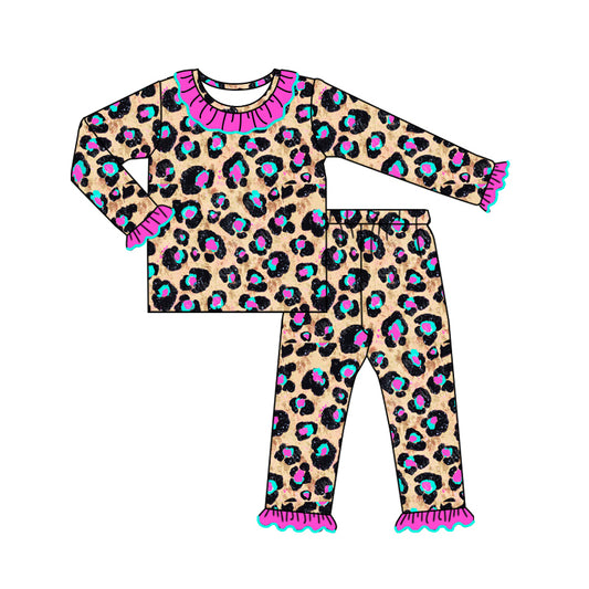 Boutique Baby Girls Pajamas Purple Leopard Fall Kids Girls Pajamas Sleepwear Sets GLP1811