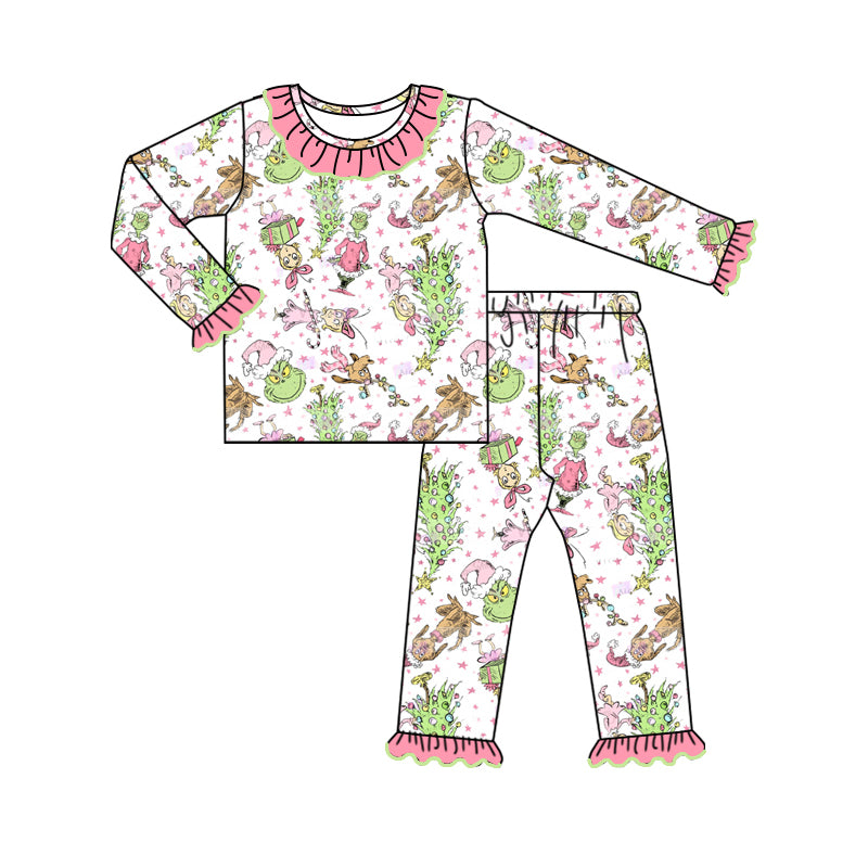 Baby Girls Pajamas Christmas Pink Long Sleeve Top Pants Pajamas Sleepwear Sets Preorder GLP1818