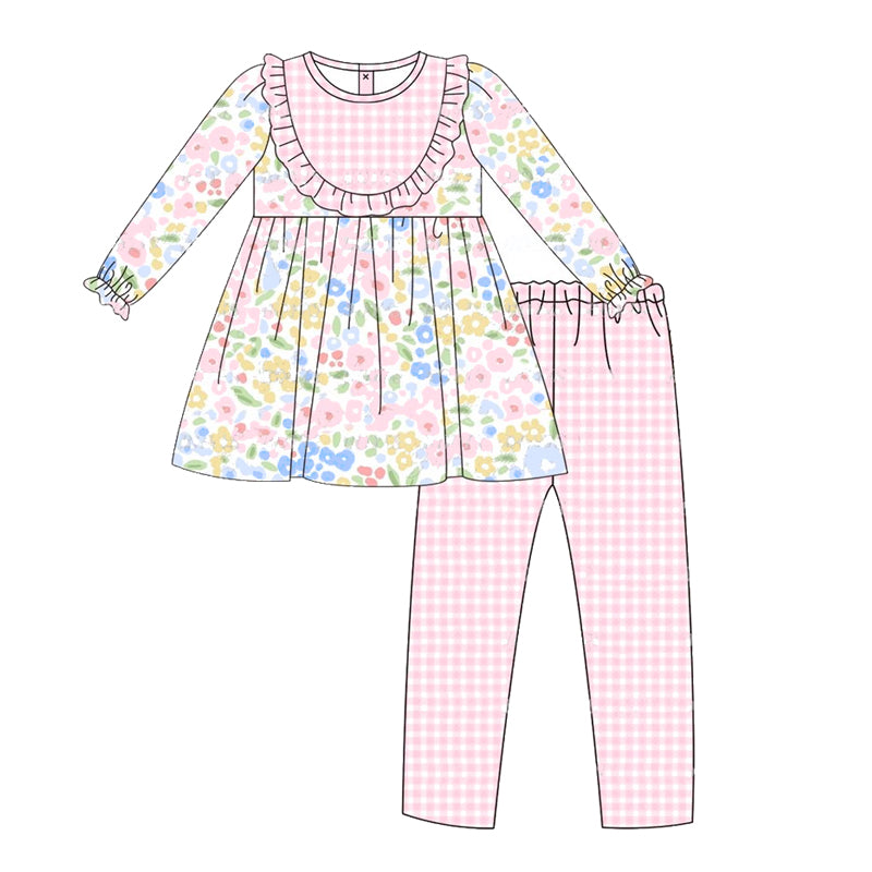 Baby Girls Clothes Pink Blue Flowers Tunic Tops Legging Outfits preorder GLP1835