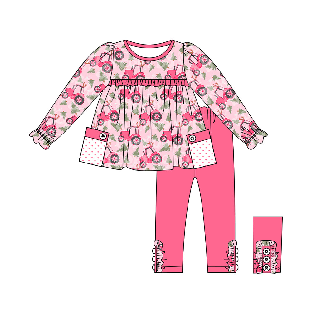 Baby Girls Clothes Christmas Tree Trucks Pink Tunic Tops Legging Sets Preorder GLP1838