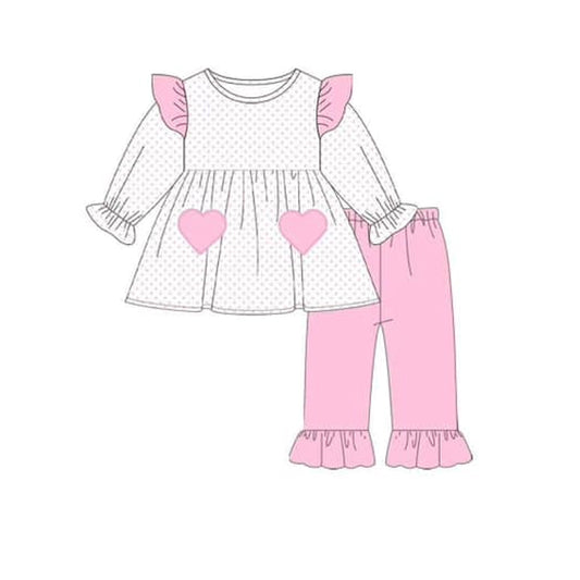 Baby Girls Clothes Christmas Pink Dots Hearts Top Ruffle Pants Sets Preorder GLP1855