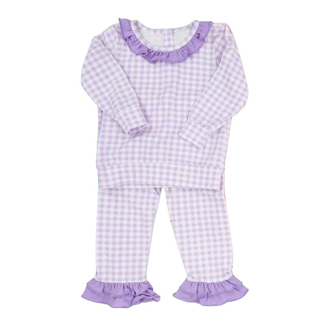 Baby Girls Pajamas Lavender Checkered Ruffle Top Pants Pajamas Sets Preorder GLP1857