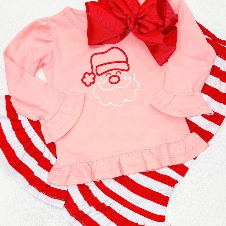 Baby Girls Clothes Christmas Pink Santa Claus Top Ruffle Pants Sets Preorder GLP1861