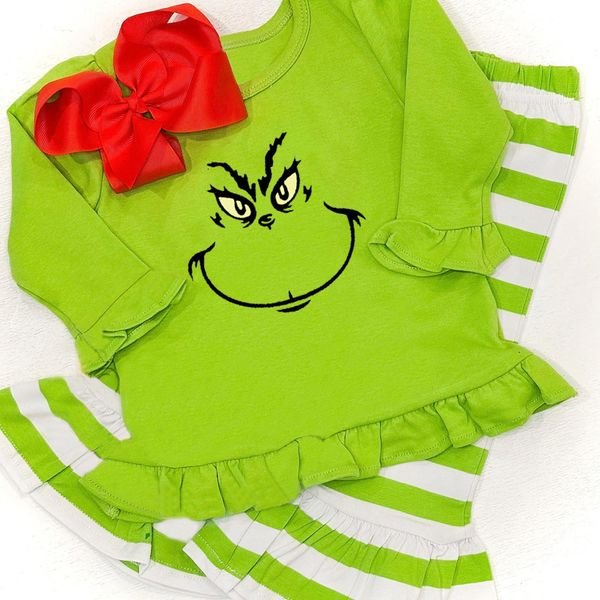 Baby Girls Clothes Christmas Green Top Ruffle Pants Outfits Preorder GLP1862