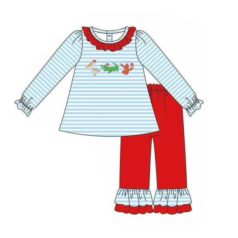 Baby Girls Clothes Christmas Crawfish Crocodile Top Ruffle Pants Sets Preorder GLP1864