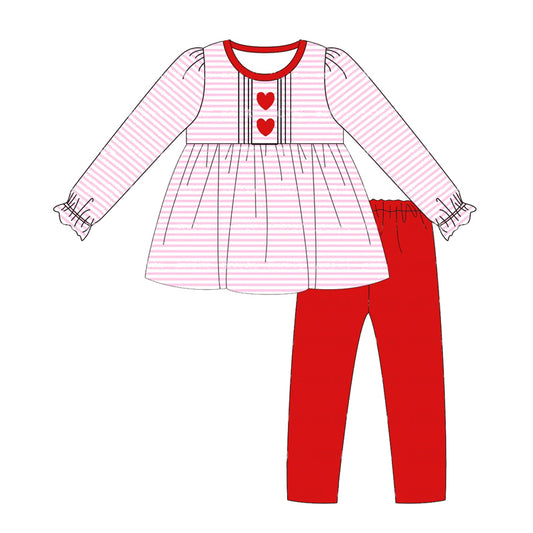 Baby Girls Clothes Pink Stripes Heart Tunic Top Legging Sets Preorder GLP1874